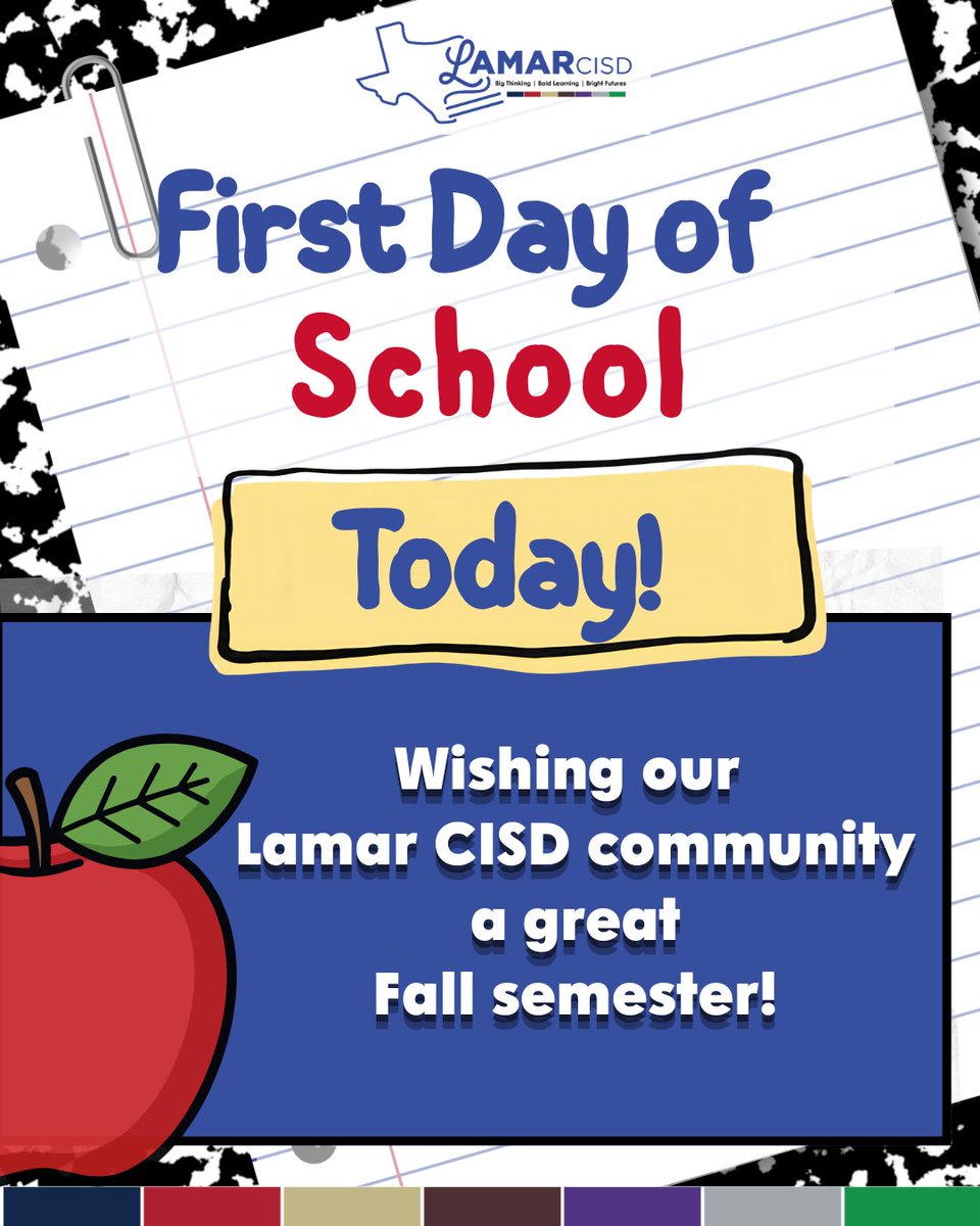 LamarCISD's tweet photo. Happy first day of school #LamarCISD! 🥳
Wishing everyone a great Fall semester!
#AllInChangingTheGame https://t.co/w9fY9GjuTx