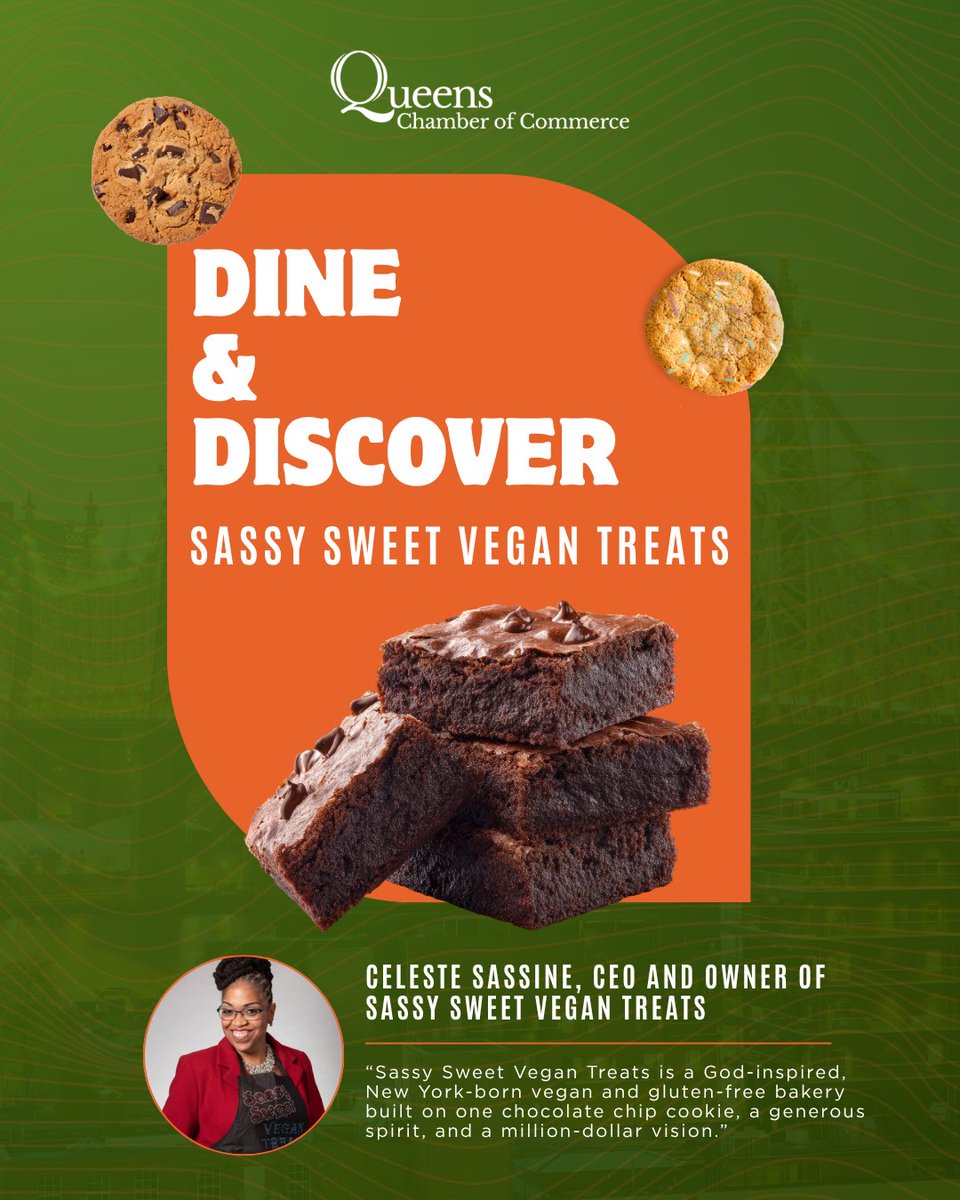 QueensChamber's tweet photo. It’s “Dine and Discover Queens” time! 🌟 Our monthly spotlight on some of the best food and drink options from around the borough!

This month’s spotlight features Celeste Sassine, CEO and Owner of Sassy Sweet Vegan Treats, a bakery offering delicious vegan options. 

🔗 Head to our Queens Best blog at the link to learn more: https://t.co/lCLbRhnFRm

#QueensFood #QueensFoodies #Restaurants #BestOfQueens #TasteOfQueens #TheWorldsBorough #NYC #NewYork #NewYorkCity