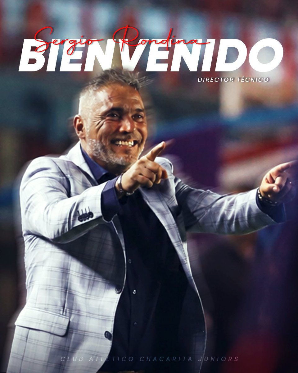 ChacaOficial's tweet photo. El Club Atlético Chacarita Juniors presenta al nuevo cuerpo técnico del plantel profesional, encabezado por Sergio Gabriel Rondina.

Director Técnico: Sergio Gabriel Rondina
Ayudantes de Campo: Federico Guillermo Rosso y Facundo Guillermo Gareca
Preparador Físico: César Javier Carnero

El nuevo cuerpo técnico iniciará sus funciones al frente del plantel profesional en esta nueva etapa deportiva.

¡Bienvenidos a Chacarita! 🇾🇪