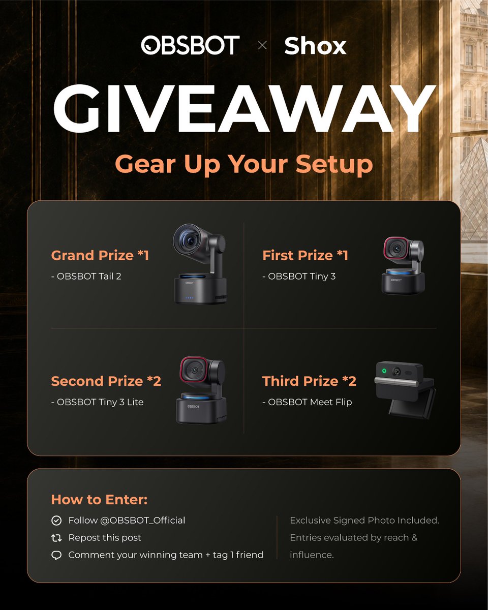 shoxCSGO's tweet photo. 🏆 GIVEAWAY TIME! 🏆
Avec OBSBOT, on vous offre de superbes cadeaux pour l'EWC!🎉
Pour participer :
✅ Follow @OBSBOT_Official & @shoxCSGO
🔁 RT ce post
💬 Commente l'équipe qui selon toi vas gagner + tag 1 pote! 
Qui va soulever le trophée des EWC CS2? 👀
Envoie ta prédicition juste en-dessous!
📅 Les gagnants seront annoncés le 25 Août.

-----------------------------

🏆 GIVEAWAY TIME! 🏆
With OBSBOT, we are offering you amazing prizes for EWC Event!🎉
To enter :
✅ Follow @OBSBOT_Official & @shoxCSGO
🔁 Repost this post
💬 Comment your winning team + tag 1 friend
Who’s lifting the EWC CS2 trophy? 👀 Drop your prediction below!
📅 Winners announced August 25.
#OBSBOT #Giveaway #EWC