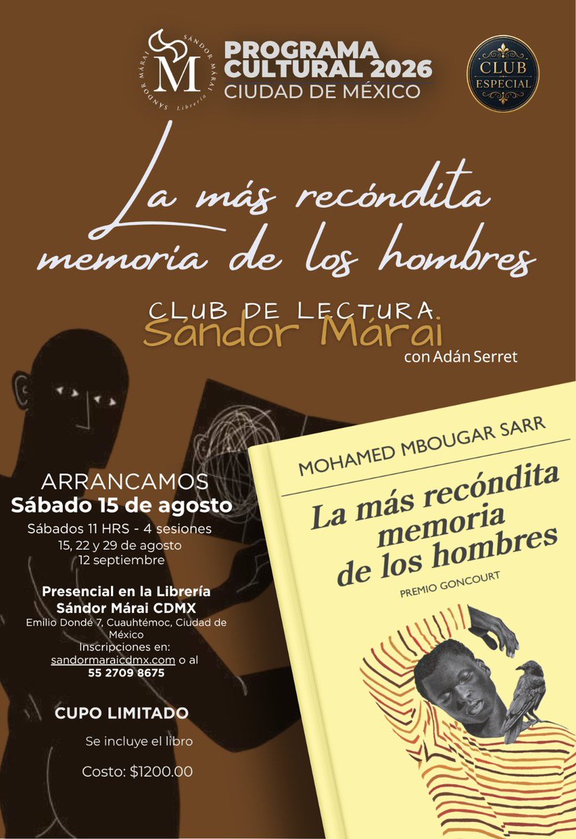 SandorMaraiCDMX's tweet photo. El club de lectura más esperado del verano con @AdanSerret empieza este sábado. 

¡Nos quedan pocos lugares! https://t.co/2O7877JGAP