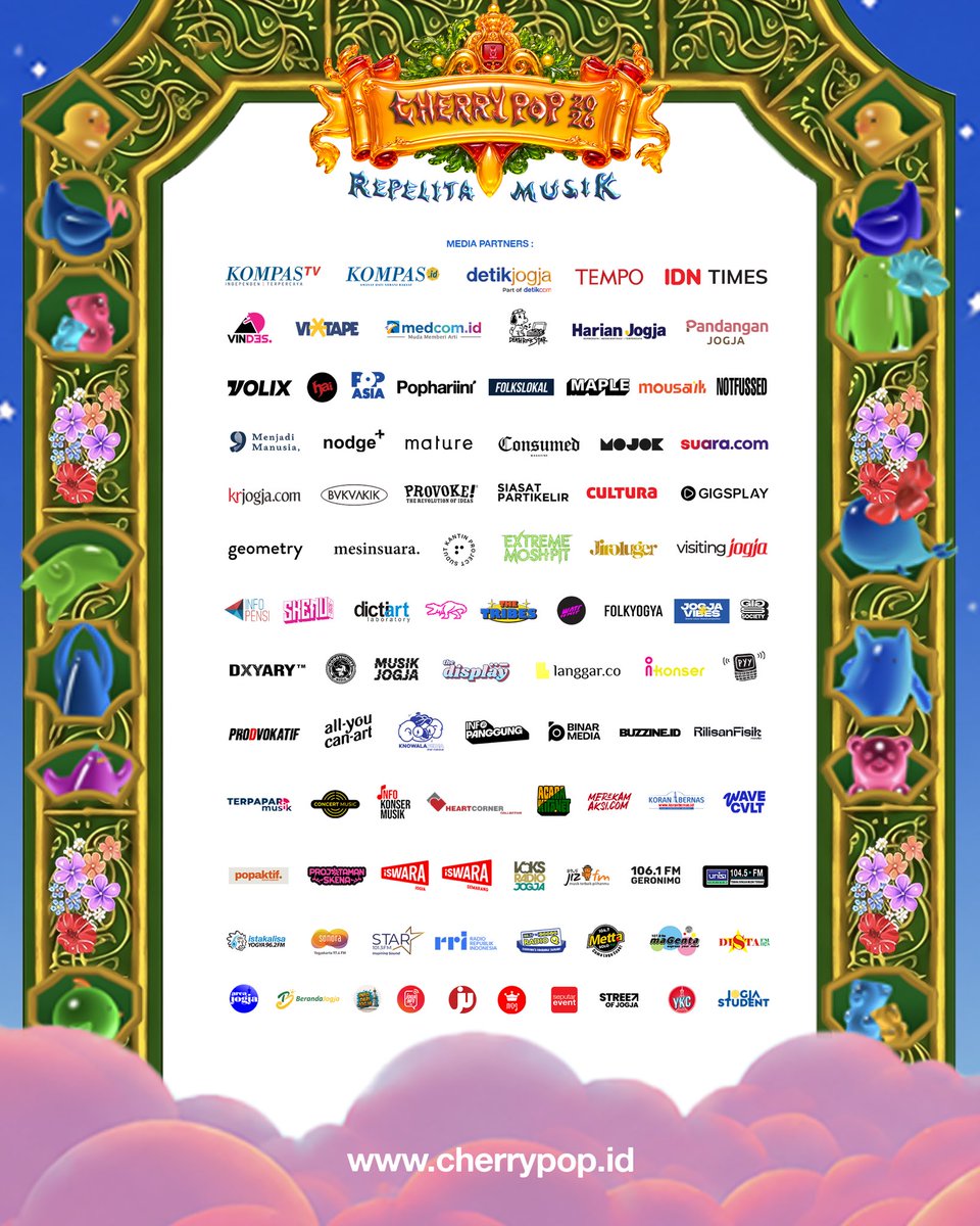 cherrypopfest's tweet photo. Selamat datang di Cherrypop 2026 "Repelita Musik" dipersembahkan oleh BRImo

Selamat bergabung kepada seluruh sponsor, partnership, kolaborator, dan rekan media 🤝

Sampai jumpa di Candi Prambanan
22 &amp; 23 Agustus 2026 🥰

🍒 #cherrypop #repelitamusik https://t.co/vS1dNoUGRe