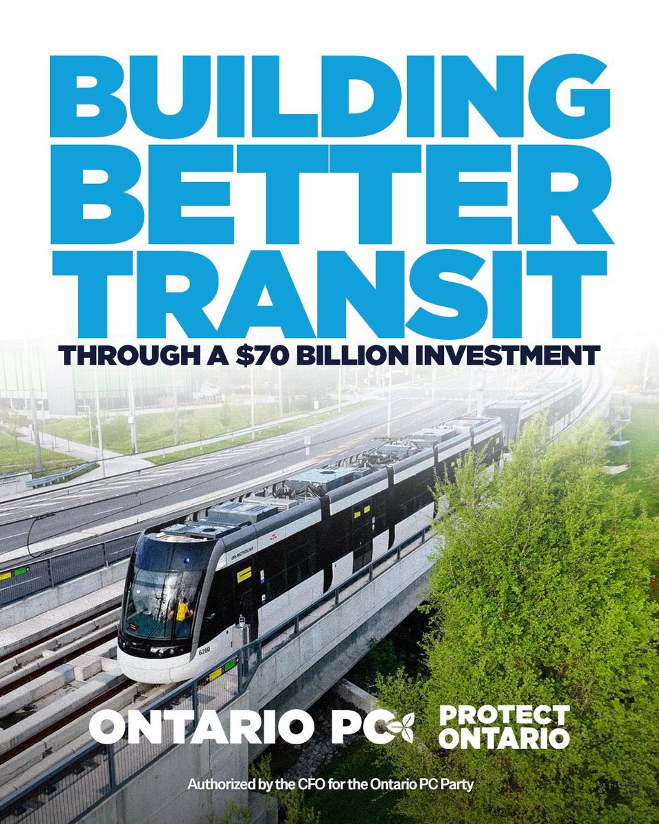 OntarioPCParty's tweet photo. More transit. Faster commutes. More time back in your day!

The Eglinton Crosstown West Extension will deliver faster, more reliable transit for nearly 70,000 daily commuters while supporting 4,600 good-paying jobs every year. https://t.co/pq5v5tbhdc