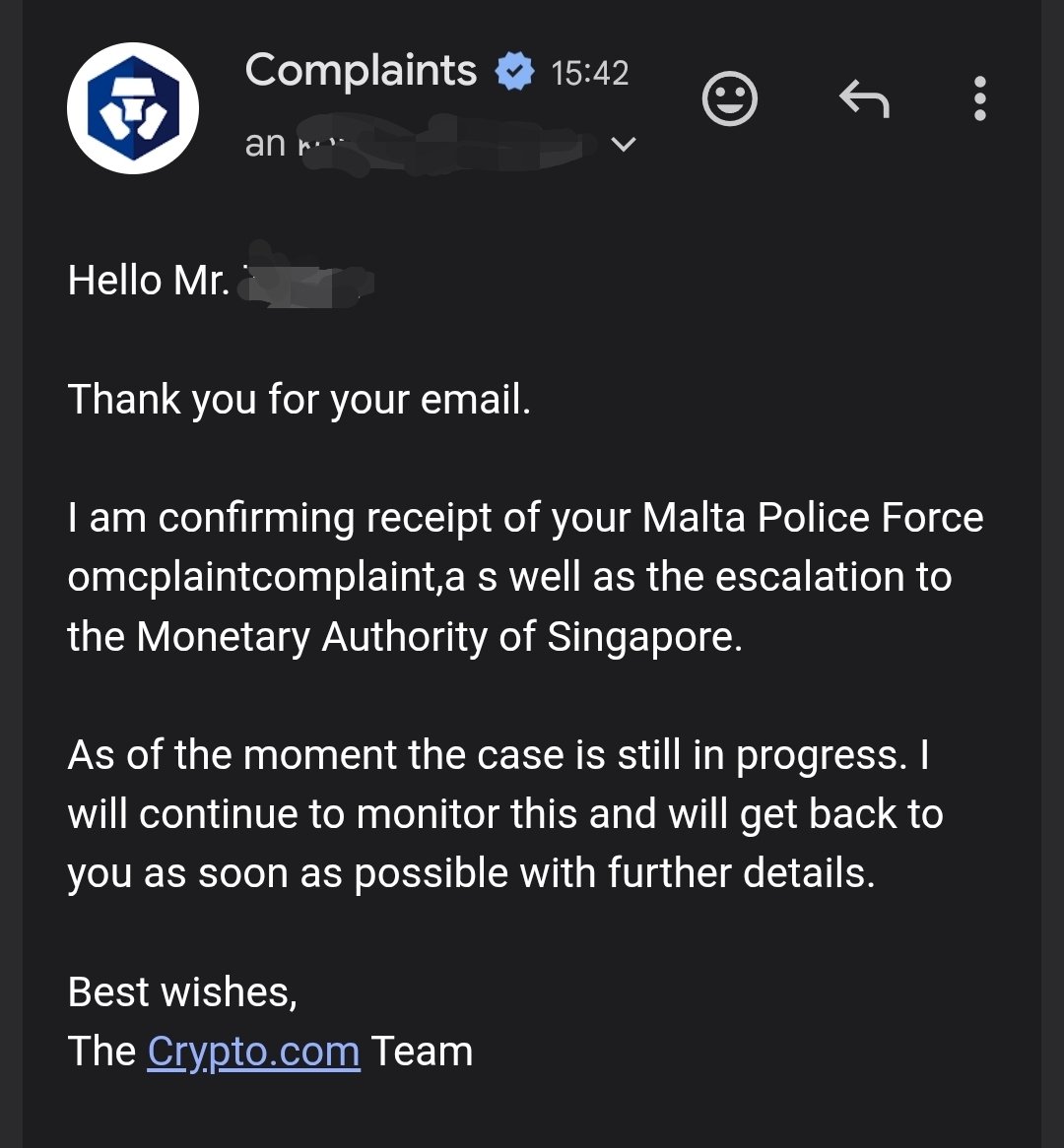 KostaZ83's tweet photo. Even when confronted with official reports to the Malta Police Force, MFSA, @SingaporePolice and @MAS_sg , @cryptocom @kris still thinks they can hide behind generic stalling templates. 🛑
​You can ignore my support tickets, but you can’t ignore criminal investigations. I’m genuinely looking forward to the moment law enforcement puts handcuffs on those responsible for withholding user funds.
​You are running out of time  ⏱️
​#CryptoCom #CryptoComScam #FrozenFunds #CryptoFraud #MaltaPolice #MAS @cryptocomcs