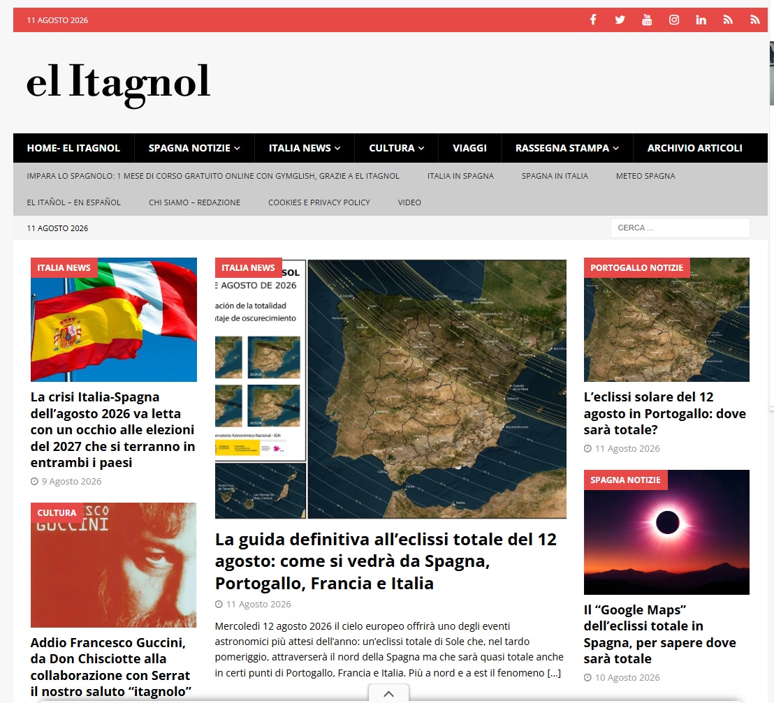 lorepas85's tweet photo. La copertina de El Itagnol (@elitagnol) dell'11 agosto 2026, alla vigilia della attesissima #eclissi totale di Sole del 12 agosto, visibile da #Spagna del nord e da un pezzetto di #Portogallo. Tanti articoli sul tema appena pubblicati! Qui 👉 https://t.co/5JSjUvOrLo https://t.co/Kce2VxGiN0