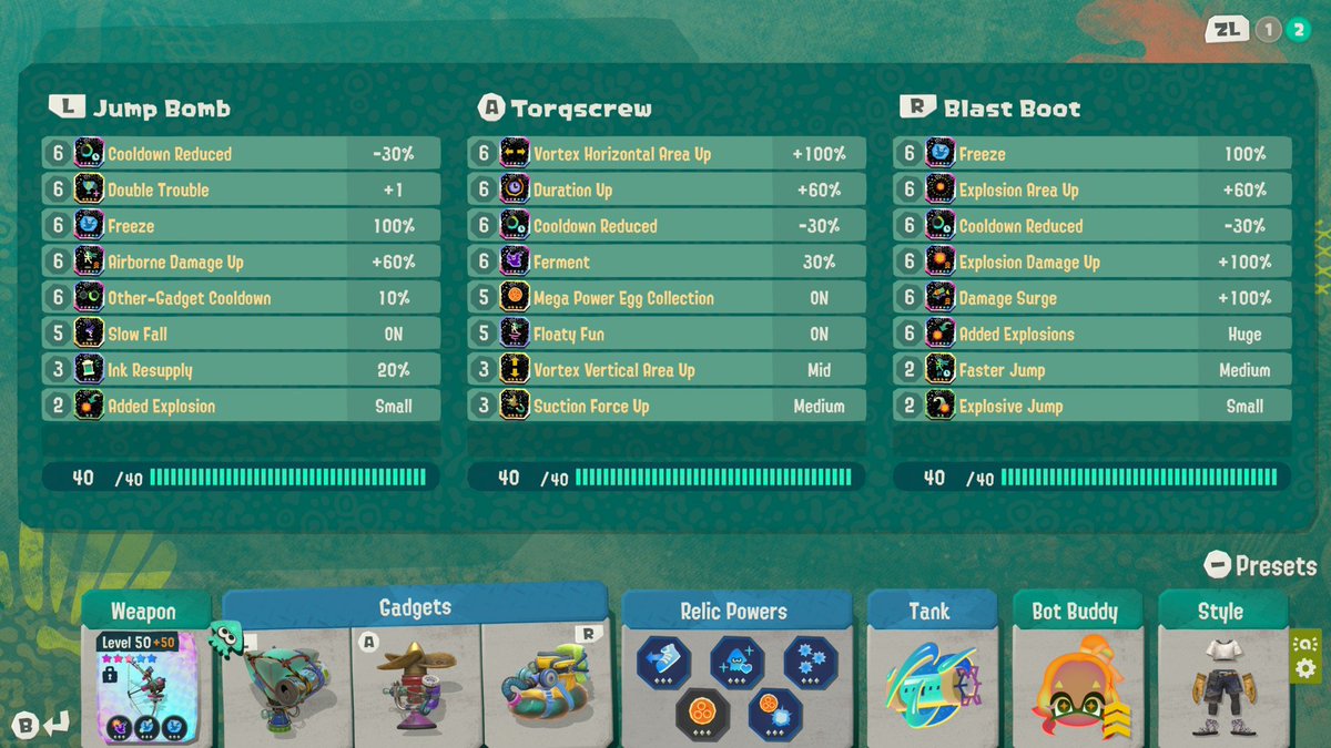 ShrewAttack's tweet photo. Splatoon Raiders has gotten my SR itch back. I started to have a tough time from F689-F691 where brutal RNG has slowed the descent by a lot in the Bottomless Buffet... Still, I'm happy that the aerial build with my main carry Primo Alpine Stringer has gotten me this deep! https://t.co/KIECEcTz46