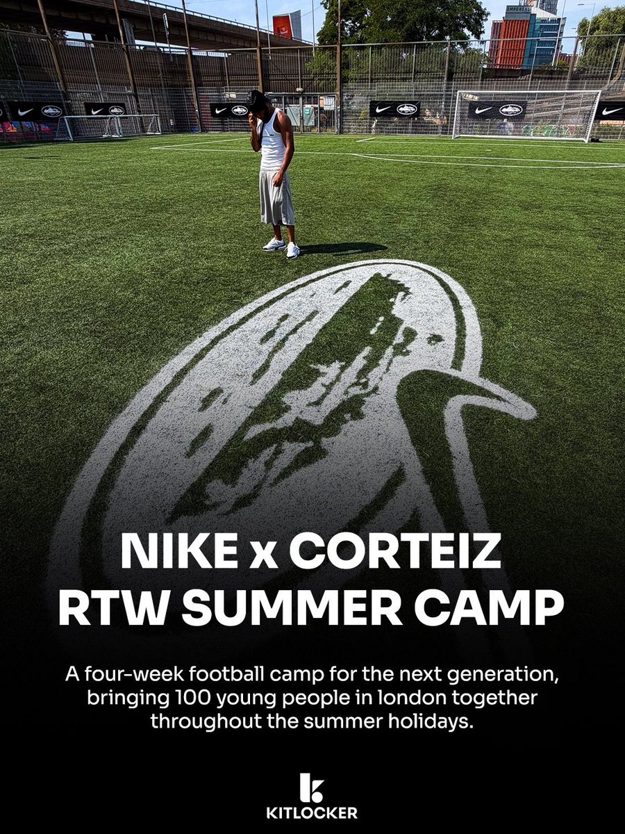 kitlocker's tweet photo. This summer, Corteiz and Nike are bringing football to the next generation in London.

The four-week camp at Westway is bringing 100 young people together through football.

It’s been great to play a part in the RTW Summer Camp, helping bring the kit for the programme to life.⚽️ https://t.co/sMKH7vnxb4