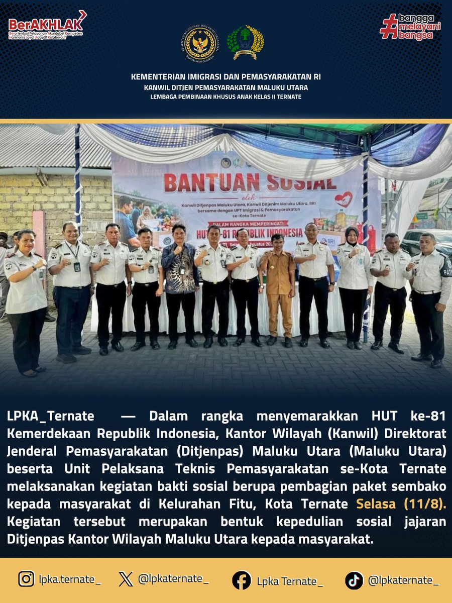 lpkaternate_'s tweet photo. SEMANGAT BERBAGI DI HUT KE-81 RI, LPKA TERNATE HADIR DALAMBAKTI SOSIAL PEMBAGIAN SEMBAKO UNTUK MASYARAKAT

Baca Selengkapnya di :
https://t.co/sik9HH2lka https://t.co/6J3eEChEyh