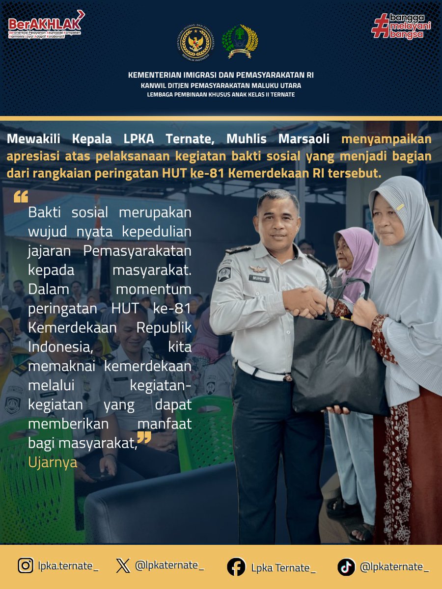 lpkaternate_'s tweet photo. SEMANGAT BERBAGI DI HUT KE-81 RI, LPKA TERNATE HADIR DALAMBAKTI SOSIAL PEMBAGIAN SEMBAKO UNTUK MASYARAKAT

Baca Selengkapnya di :
https://t.co/sik9HH2lka https://t.co/6J3eEChEyh