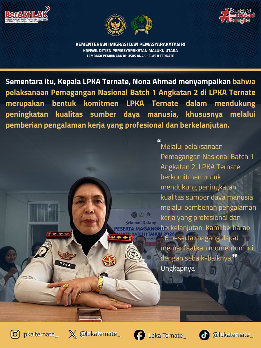 lpkaternate_'s tweet photo. SIAP MENUJU DUNIA KERJA, 16 PESERTA MAGANG BATCH I ANGKATAN II LPKA TERNATE IKUTI KICK OFF DAN ORENTASI PEMAGANGAN NASIONAL

Baca Selengkapnya di :
https://t.co/zLPpcvJzF9 https://t.co/M0J5jaoGTg