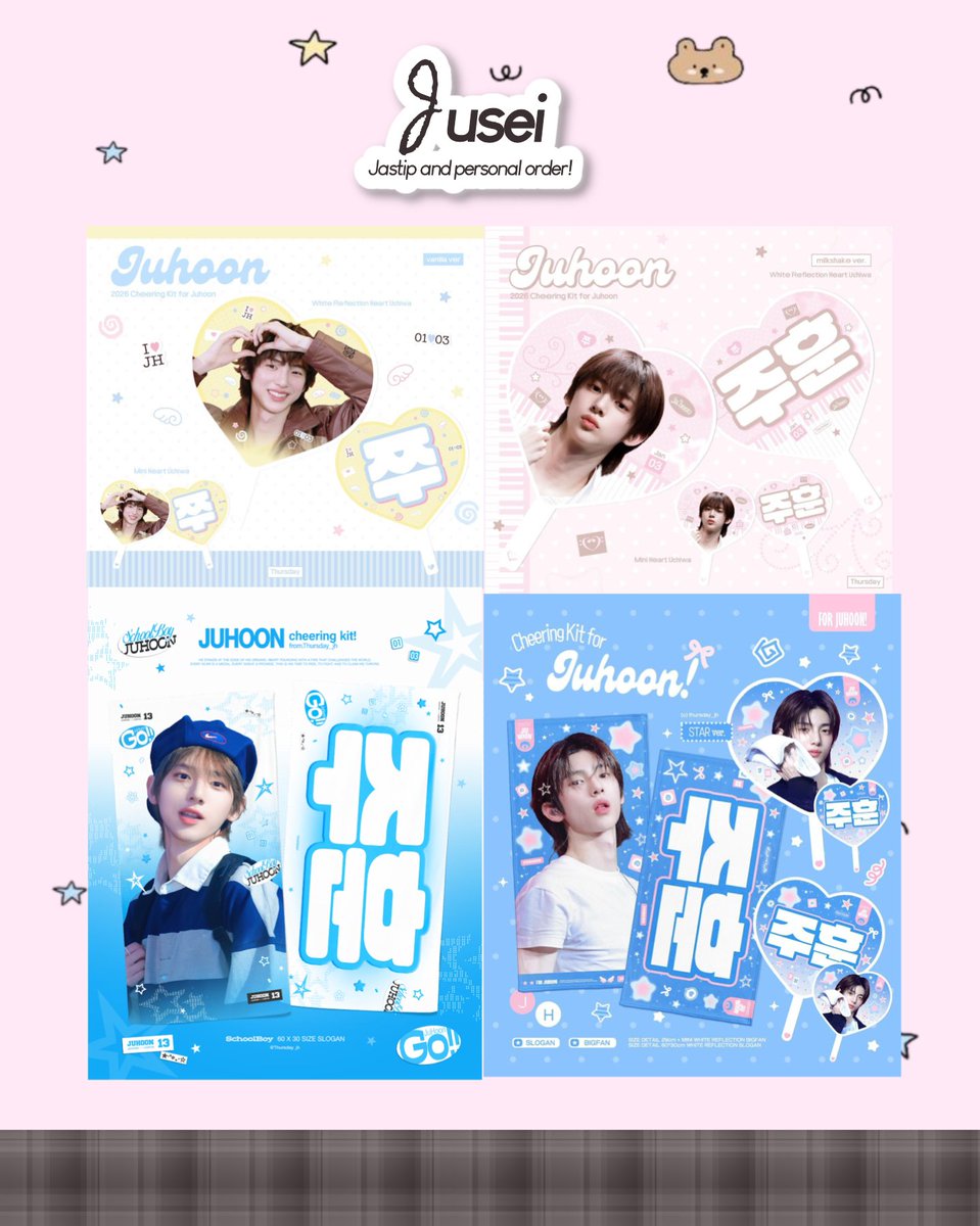 juseikr's tweet photo. ⭐ OPEN JASTIP SLOGAN/CHEERING KIT CORTIS
[JUHOON CHERRING KIT by @thursday_jh]

💰Slogan = 275K dp 245K 
💰Mini Slogan = 196K dp 155K
💰Uchiwa = 275K dp 245K 
💰Mini Uchiwa = 195K dp 155K
 
✅️Harga bersih INA
✅Ada Go line 
❌ Exc pack + adm
📍Jateng https://t.co/9zUvAskecm
