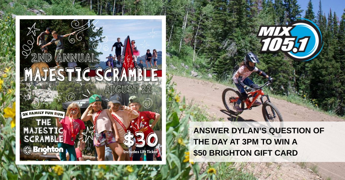 MIX1051Utah's tweet photo. 🚨 $50 EVERY DAY THIS WEEK! 🚨
Want a chance to win a $50 gift card to Brighton Resort? Tune in to Mix 105.1 every weekday at 3 PM and answer Dylan’s Question of the Day for your shot to win!
https://t.co/0qzyCnkYfy https://t.co/YN6Glw4zr2
