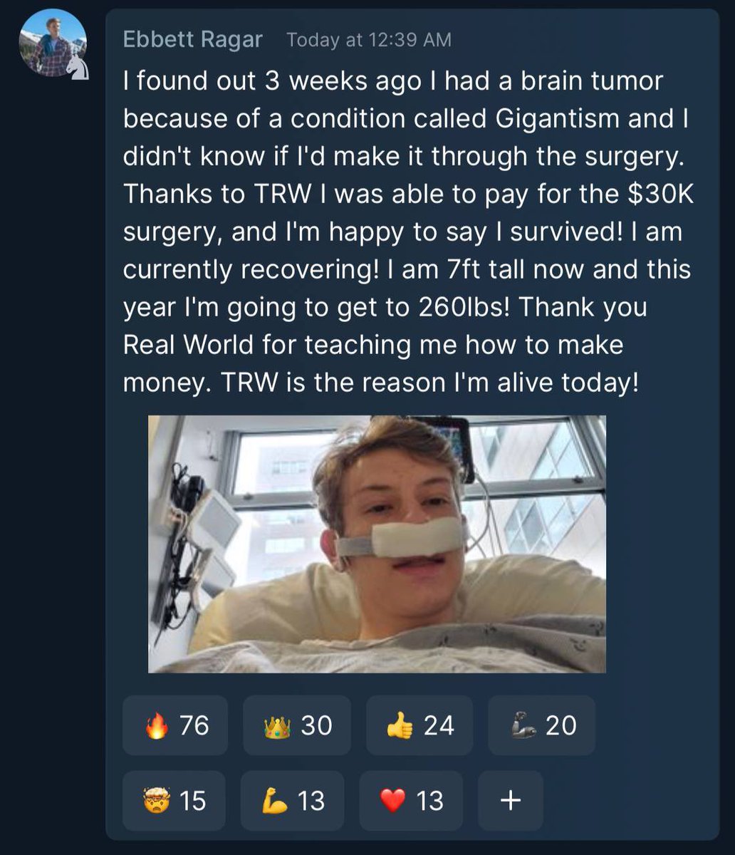Neo__Hq's tweet photo. 🚨#BREAKING: A young man was diagnosed with brain cancer and given almost zero chance of survival.

Thanks to Andrew Tate’s online school, “The Real World,” he was able to earn the $30K needed to pay for his surgery. 

This is just one of countless stories! 

THE MEDIA WON'T SHOW YOU THIS!