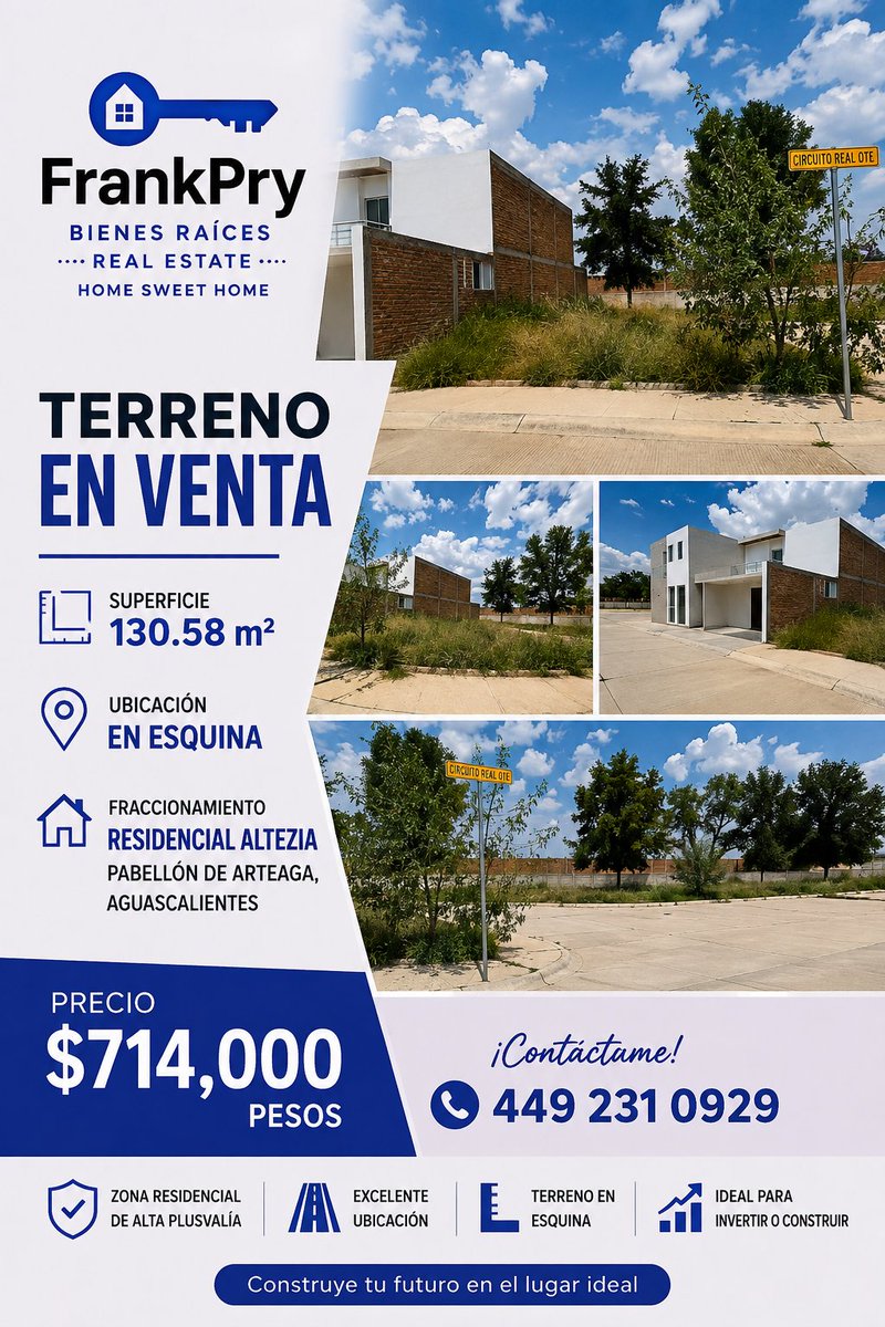 Primy69's tweet photo. 🏡 ¡TERRENO EN VENTA EN PABELLÓN DE ARTEAGA! 🔑✨
¡Construye el proyecto que siempre has imaginado en una excelente ubicación! 🙌
📍 Residencial Altezia, Pabellón de Arteaga, Aguascalientes
📐 130.58 m²
📌 Ubicado en esquina
💰 $714,000 pesos
Ideal para construir tu hogar. https://t.co/3G73ktO2I4