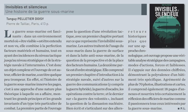 DSI_Magazine's tweet photo. #Lecturestrat Tanguy Pelletier Doisy, Invisibles et silencieux. Une histoire de la guerre sous-marine, publié dans DSI n°182. https://t.co/g5ehfZz40G