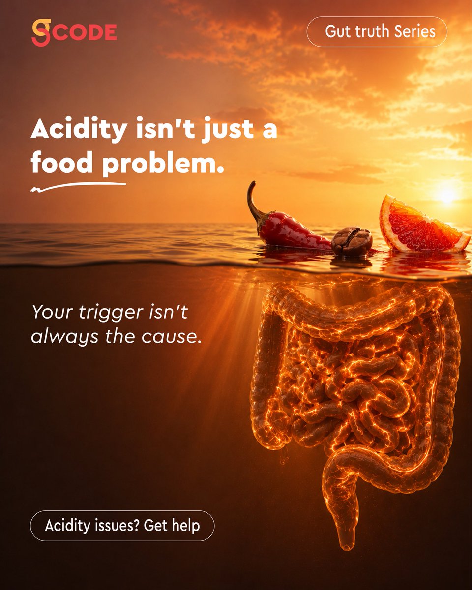 gcodehealth's tweet photo. POV: you blamed spicy food, coffee, or that one meal for your acidity… 👀
But what if the food you suspect isn’t always the whole story?
#GutTruthSeries #GutHealth #Acidity #DigestiveHealth #gCodeHealth https://t.co/AQLEymYXTA