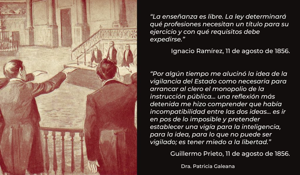 PGaleanaH's tweet photo. #undíacomohoy en 1856 inició el debate sobre educación en el Congreso constituyente. Se estableció la libertad de enseñanza:
“Artículo 3. La enseñanza es libre. La ley determinará qué profesiones necesitan título para su ejercicio, y con qué requisitos se deben expedir.” https://t.co/TW3rJbUnqx
