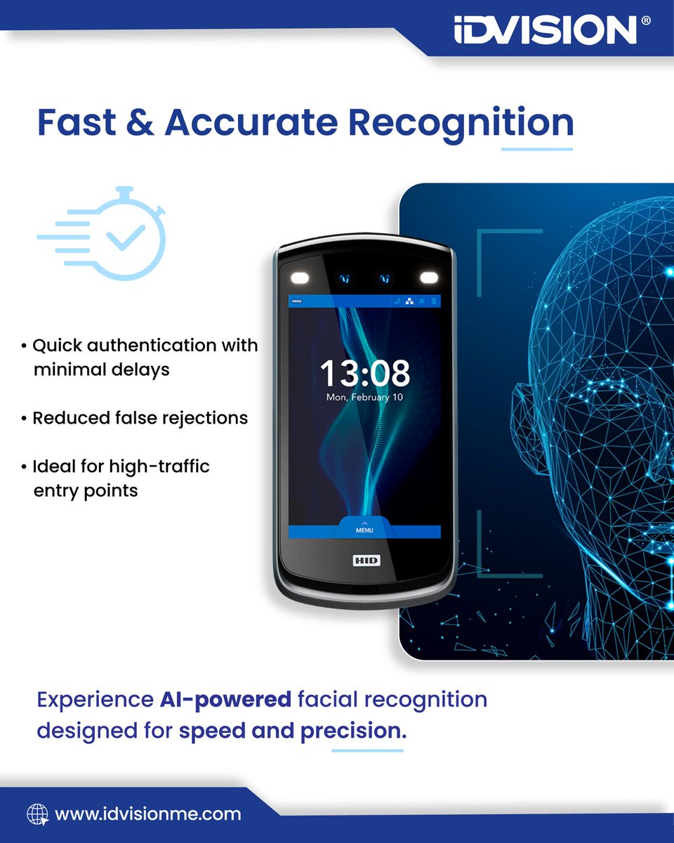 idvisionme's tweet photo. Your face can be your access credential.

Meet the HID Amico Biometric Facial Recognition Reader, designed to make access control faster, smarter, and more secure.

Learn more: https://t.co/pDNEJDBUkA

#HIDAmico #FacialRecognition #AccessControl #IDVision #HIDGlobal https://t.co/FzUgUJKuLd