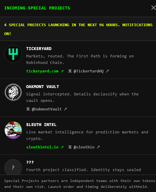 LastToSign's tweet photo. The first projects on the $STONKBROKER launcher go live at 00:00 UTC

The most interesting one looks like $YARD from @TickerYardHQ

The team is currently building a bridge for stocks: Robinhood Chain → Arbitrum
powered by Chainlink CCIP

Besides the token, there will be 3,333 Yardkeeper NFTs
Through Anvil, users will be able to swap $YARD for a Yardkeeper NFT and back

The setup also includes:

> NFT staking
> fees
> NFT-backed loans

The mechanic looks similar to the NFTs from $STONKBROKER, which are already trading at roughly 13 ETH on OpenSea

Each NFT will have its own ERC-6551 account.
A max Tier 4 holder will be able to link a separate runner wallet, fund it with ETH and perform tasks:

> completing and rescuing stuck bridge operations
> DCA, limit and recurring operations
> monitoring and alerts
> treasury and issuer actions
> solver/filler tasks

Initial $YARD parameters:

> mcap: $200,000
> starting price: roughly $0.0001

If the 95% AMM / 5% loans split described in the paper remains, the rough amount of $YARD per Yardkeeper would be:

> 1,999,999,980 × 95% ÷ 3,333
> ≈ 570,058 YARD per NFT
> ≈ $57 at the starting price

Robinhood Chain currently looks like the liveliest chain, with early signs it could make a run at flipping Solana
Watching how this develops
