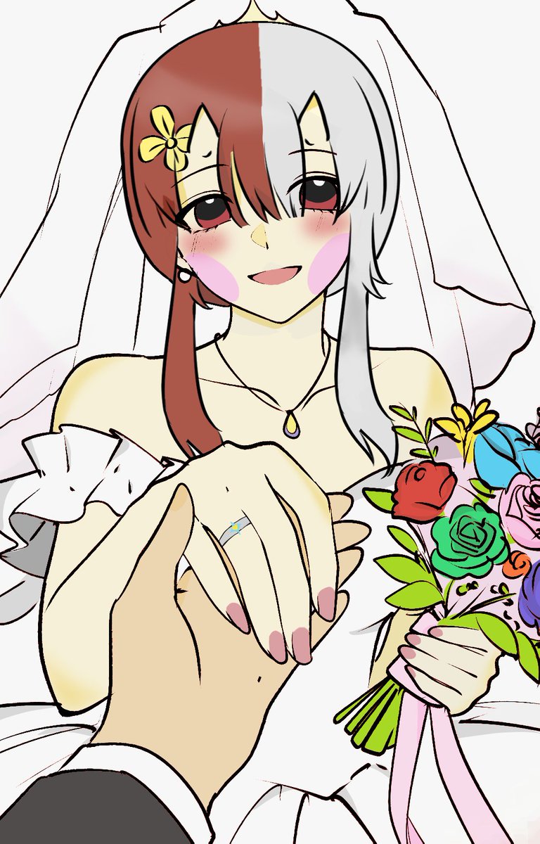 robvwjuqtdha's tweet photo. No sabía qué tema dibujar últimamente, así que pinté a Ásara con un vestido de novia. (Sí, ya pueden imaginar de quién está agarrada de la mano 😝)👻 #lovedtale  #Ásara https://t.co/rVzRkrX8iC