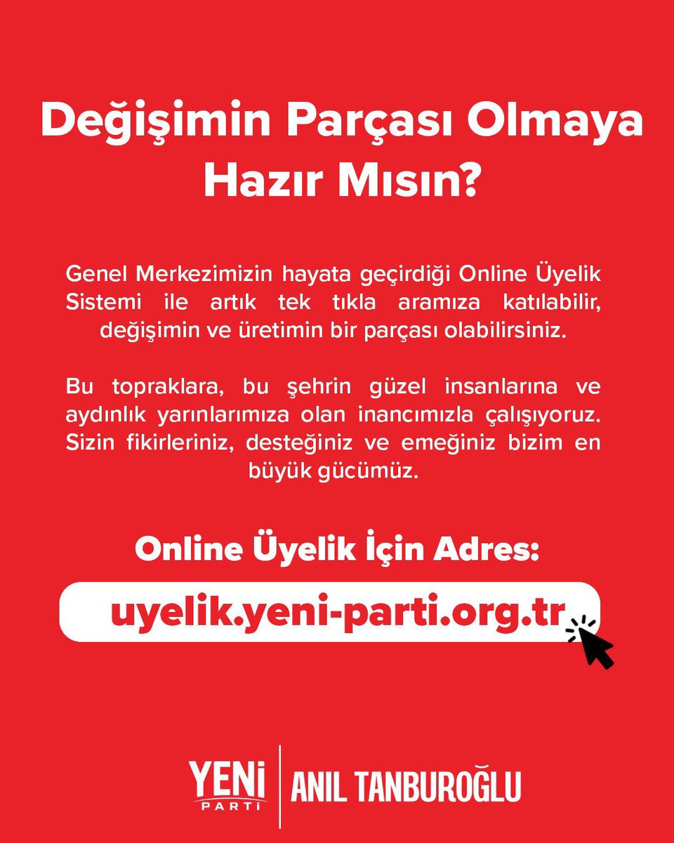 aniltanburoglu's tweet photo. Hadi arkadaşlar,
Yeni Partiye üye oluyoruz. Aşağıda yazılı olan adres üzerinden online üyeliklerinizi yapabilirsiniz.
https://t.co/nOttuP8DA7

Biz kazanacağız. https://t.co/HEE7jUP8FF