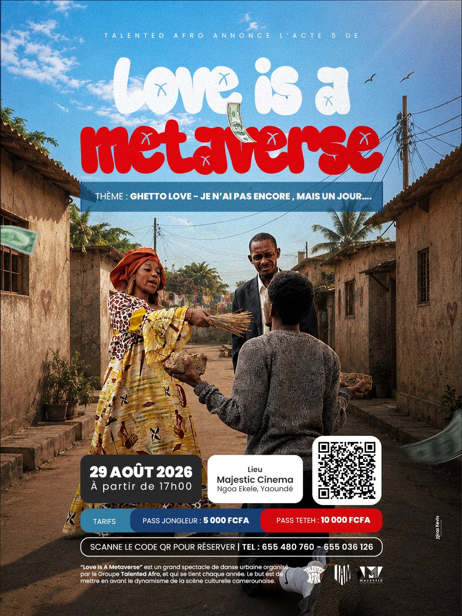 GeorgesMpehe's tweet photo. « Je n'ai pas encore, mais un jour… » ❤️
Le 29 août, LOVE IS A METAVERSE 5 transforme cette réalité en spectacle.

📍 Majestic Cameroun
🕔 17H00

🎟️ Jongleur : 5 000 FCFA
🎟️ Têteh : 10 000 FCFA

Opération Sold Out en 15 jours 🤗⏱️

#LoveIsAMetaverse #LIAM5 https://t.co/DmYrKi5Qo1
