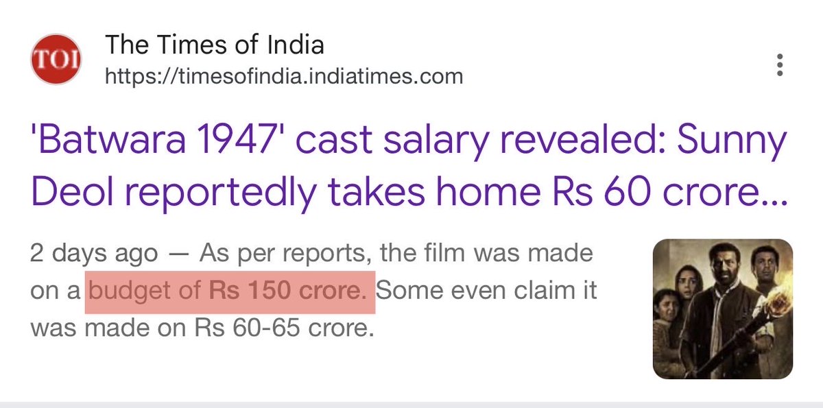 DevoteeAkki's tweet photo. 🚨🚨 EXCLUSIVE ;—

Budget details —

(1) #Batwara1947 — 150cr+ 🤡🤡
(Source — The Times of India , NDTV) (Link mentioned in comments)

(2) #Awarapan2 — 25-30cr 🔥💥
(Source— Koimoi) 

NOTE ;— links of all the above mentioned sources are mentioned below (in comments). 🔥 https://t.co/FXqbxqo4lz