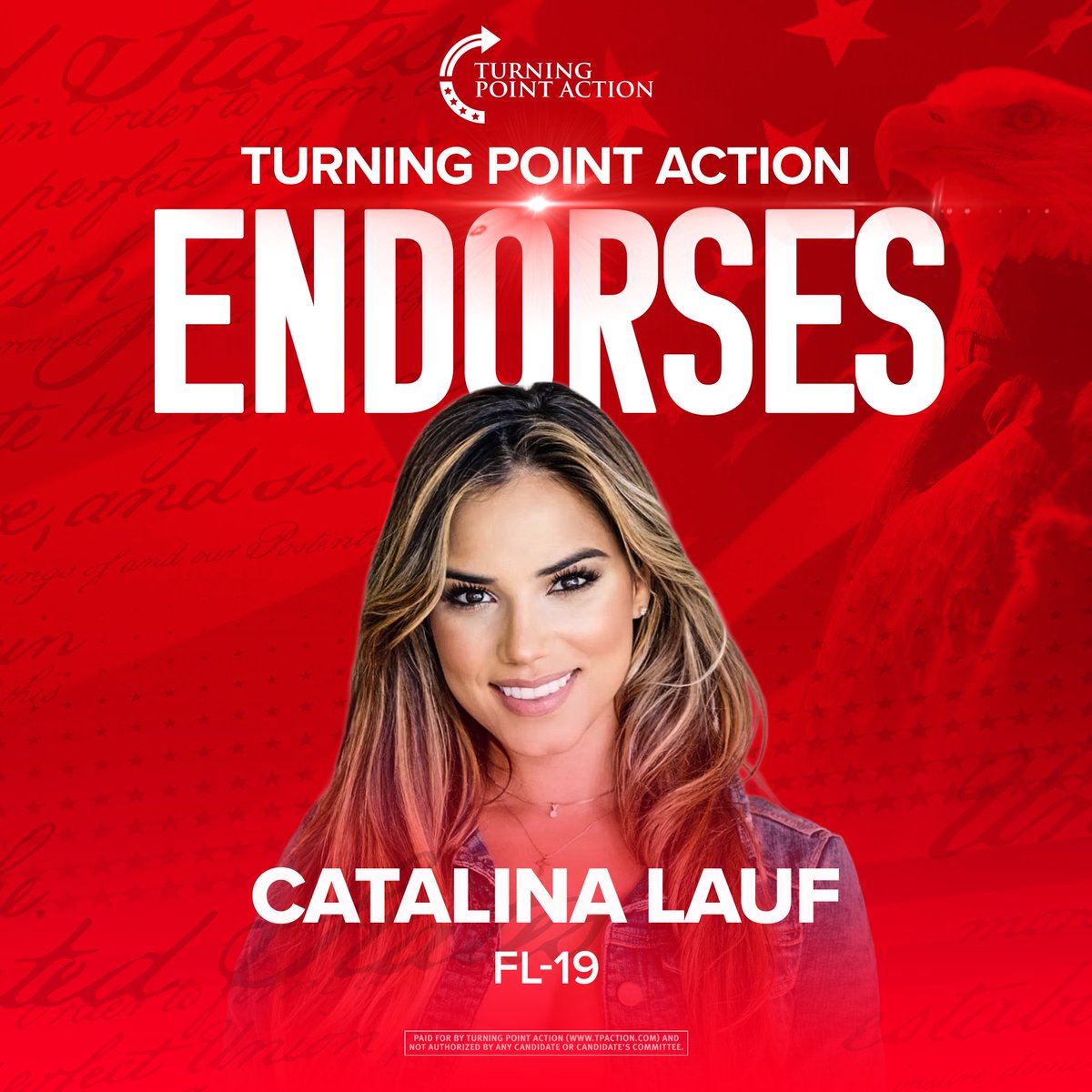 CatalinaLauf's tweet photo. Honored to receive the endorsement of the great Charlie Kirk’s @TPAction in the FL-19 primary.

Charlie dedicated his life to building the next generation of conservative fighters and taking the battle directly to the radical Left.

We will carry that fight forward.
We will take on the socialists. We will fight for the next generation. And we will work every day to KEEP CHARLIE’S LEGACY ALIVE. 🇺🇸