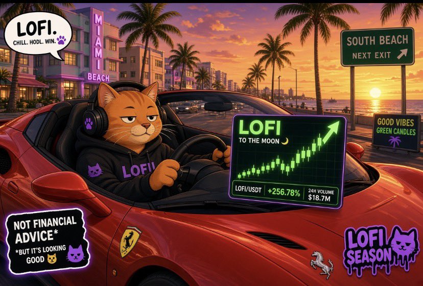 GhostRi18175445's tweet photo. Just cruising South Beach with the LOFI chart doing its thingโฆ green candles only, no stress ๐
Lofi season activated.
Chart blooming, Ferrari zooming, Miami vibes only๐ฎโ๐จ๐ฅ
@LofiCatS0L #Loficat $LOFI https://t.co/J1T4x1Aj7K