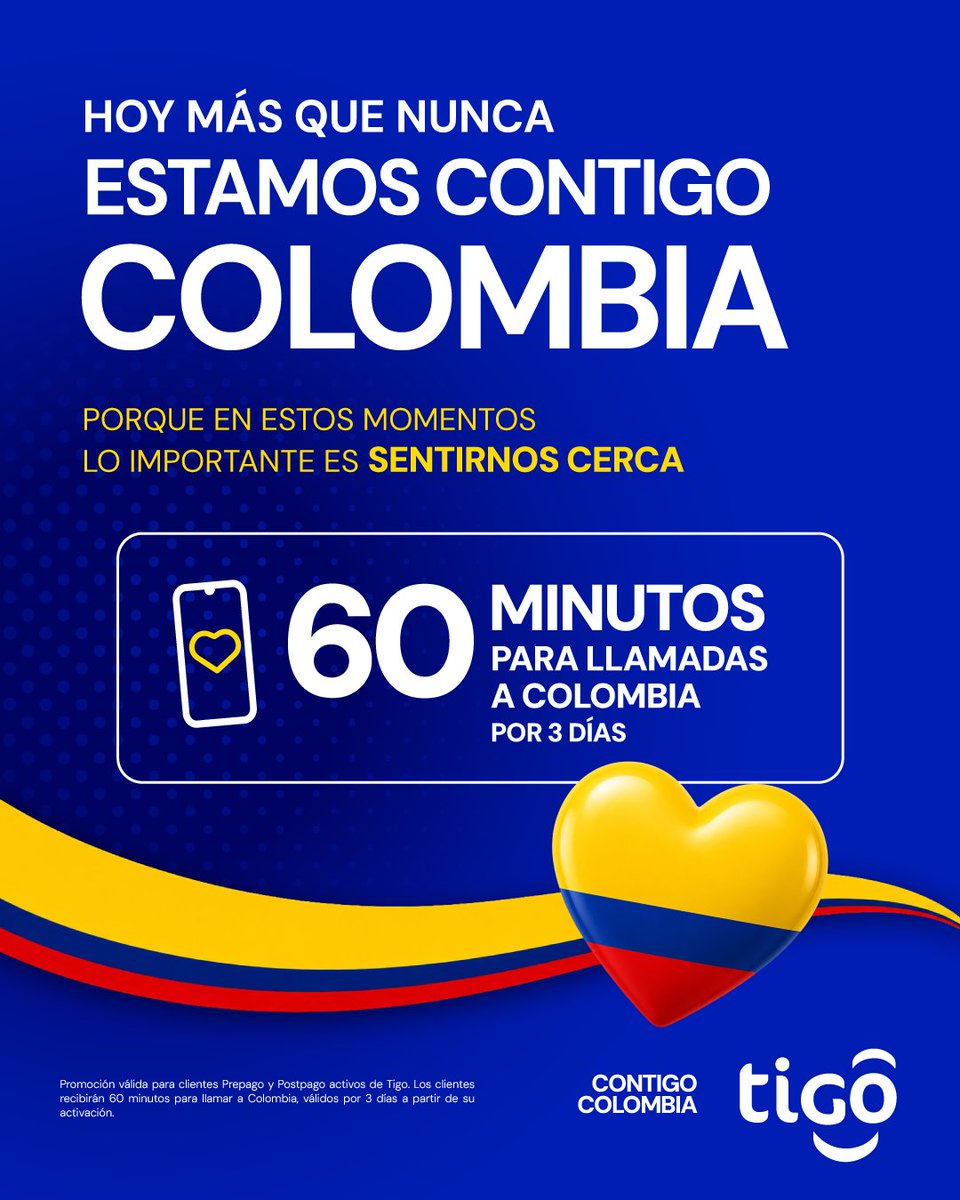 TigoPanama's tweet photo. En Tigo queremos acompañar a quienes hoy necesitan estar cerca de sus seres queridos. En momentos como este, una llamada puede hacer la diferencia. 
¡Fuerza Colombia! 🇨🇴 https://t.co/iaAFiM0cHw