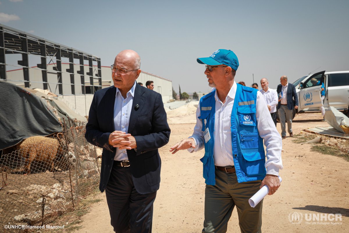 UNHCRinSYRIA's tweet photo. At Al-Hijra camp in Idleb, High Commissioner @BarhamSalih met displaced families &amp; heard about their hopes for the future. While returns continue, millions of Syrians remain displaced and need protection and assistance, as well as support to find lasting solutions. https://t.co/VDUvkMAdWZ