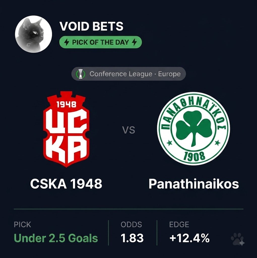VoidBetsCom's tweet photo. ๐จ Free pick of the day ๐จ
CSKA1948 vs Panathinaikos
Conference League ๐ช๐บ
Solid edge to bounce back today ๐
๐ https://t.co/8YYfQcCxJ4
#UnderGoals #FootballBetting #UECL #EuropeanFootball #SoccerPicks https://t.co/RFO13hYvsL