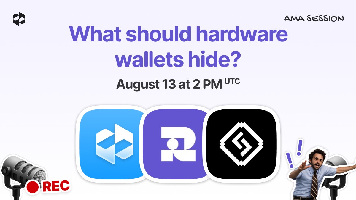 letsexchangeb2b's tweet photo. Hardware wallets are no longer just for storing keys.

They are becoming active interfaces for swaps, staking, DeFi, recovery, and increasingly complex on-chain actions.

That creates a new challenge: the better wallets get at hiding complexity, the more important it becomes to decide what they should never hide from the user.

On August 13, @letsexchange_io, @era_wallet, and @RyderWallet will come together for a live discussion on where that line should be drawn.

ERA and Ryder are taking different approaches to the same problem – from on-device verification and signing to recovery, swaps, staking, and making self-custody easier to use.

We’ll explore:
◆ What hardware wallets should automate – and what they shouldn’t
◆ How much users really need to understand before signing
◆ How much a hardware wallet can actually explain about DeFi risk
◆ What users need to know when swaps and routing happen in the background
◆ Whether staking and swaps are changing what “cold storage” means
◆ Whether users are ready to move beyond traditional seed phrases
◆ What the hardware device must verify independently from the app
◆ Where AI-powered risk detection fits into hardware wallet security

This discussion will also contribute to upcoming 

LetsExchange research on hardware wallet UX and security.

The research will focus on a practical question for wallet product teams:

Which operations should become invisible because they only add unnecessary complexity – and which ones should remain visible because users need to understand what they are approving?

📅 August 13
🕐 2 PM UTC
📍 X Spaces: https://t.co/2d4sPr0XKm

#LetsTalkCrypto