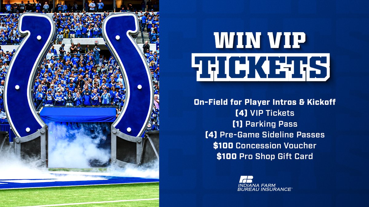 Colts's tweet photo. Enter for a chance to be on the field during kickoff, VIP seats, &amp; more to the next home game! 🏈