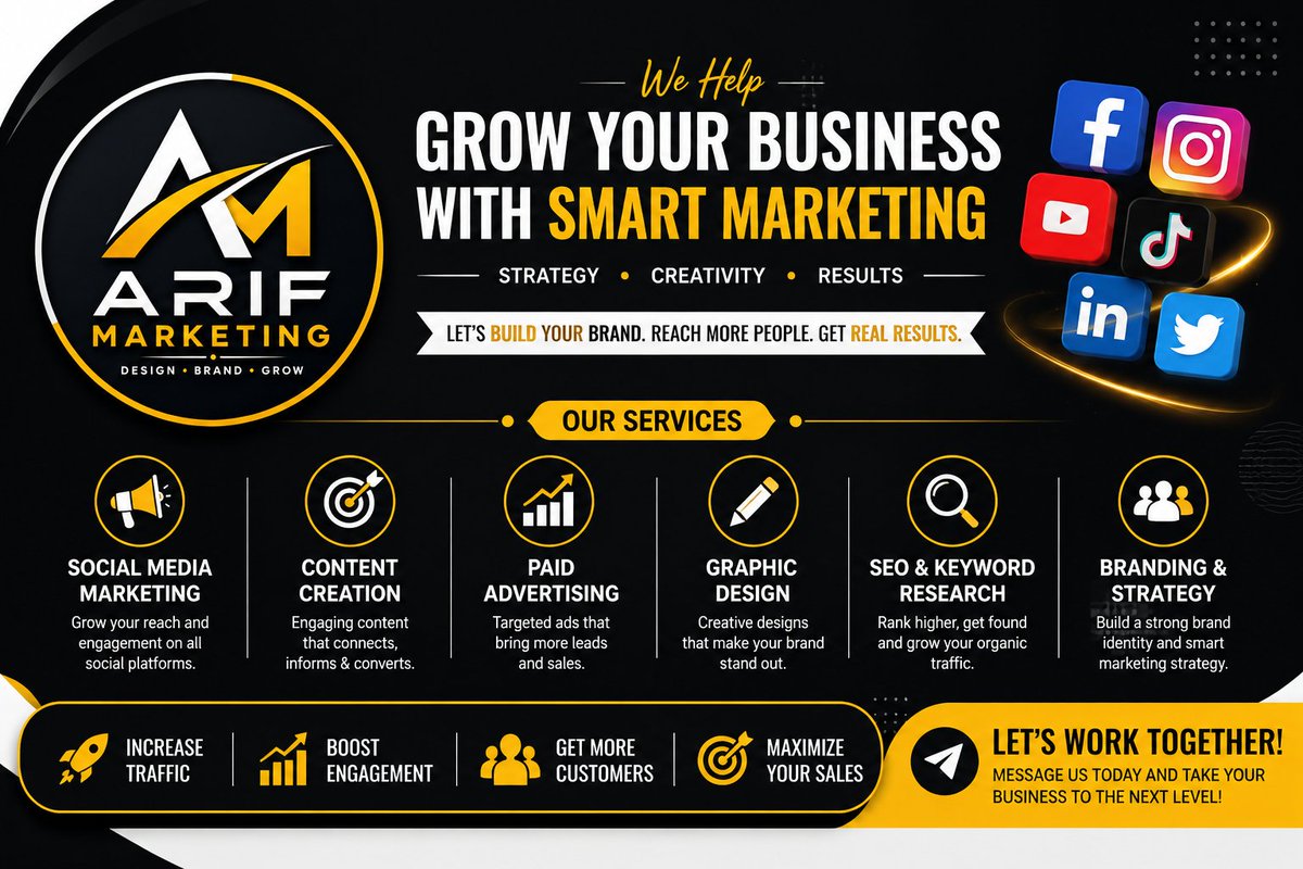MDARIFULdp's tweet photo. We help businesses build a strong online presence, reach the right audience, increase engagement, and generate real results through smart digital marketing strategies.

✨ Our Services:

✅ Social Media Marketing
✅ Content Creation
✅ Paid Advertising
✅ Graphic https://t.co/OBWEK3lPRh