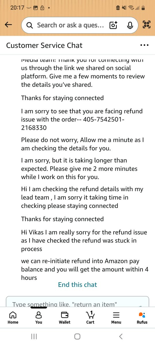 vikasit8285's tweet photo. @AmazonHelp They have taken time for 4 hours. Will see by morning O got credit or not. https://t.co/X9s3udtp7y