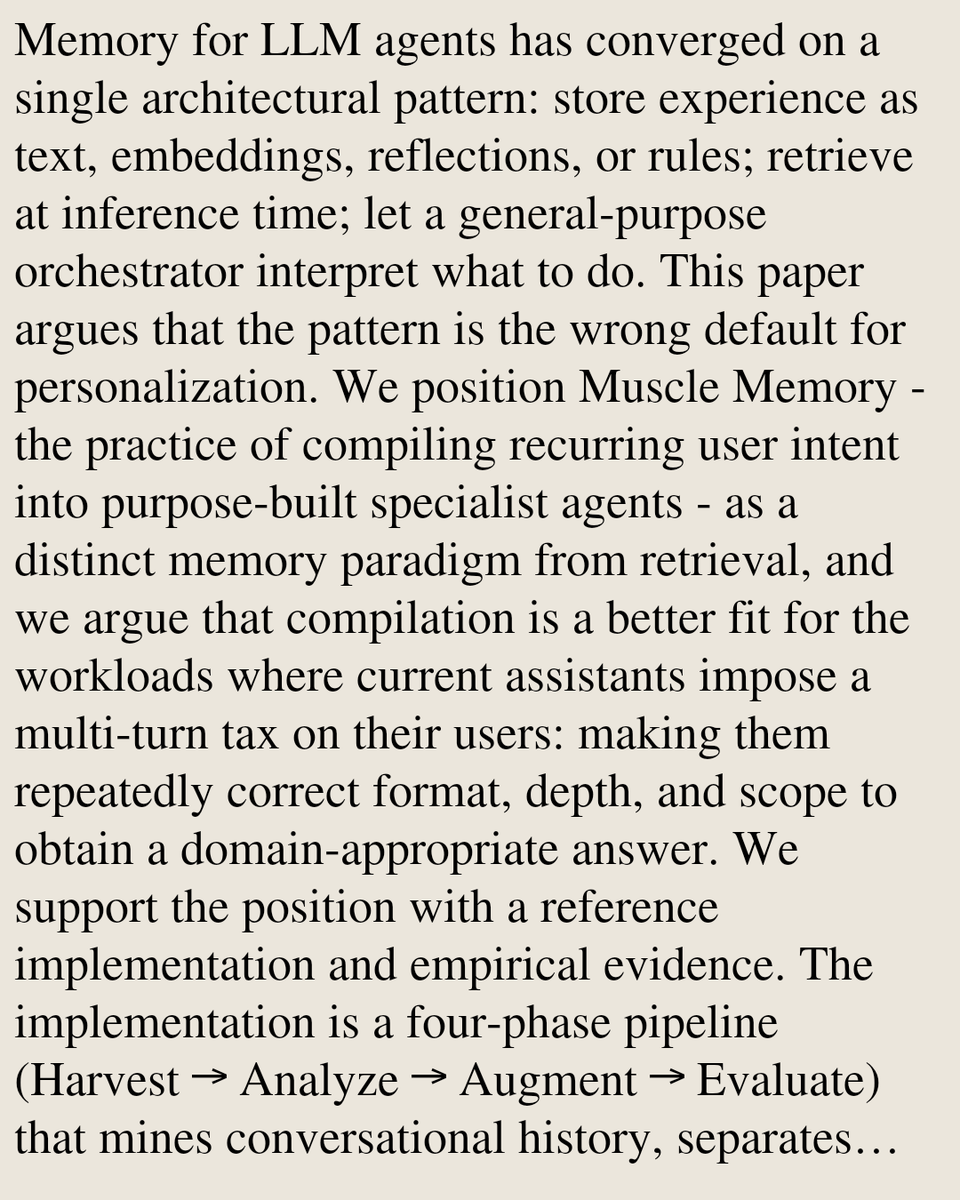 PIN's tweet photo. Muscle Memory for Agents: Compile not Merely Retrieve

Pouya Ghiasnezhad Omran, Soujanya Lanka, Qin Zhang, Tanya Dixit
https://t.co/374hT4SZtw [𝚌𝚜.𝙼𝙰] https://t.co/C6lpSFWF5V