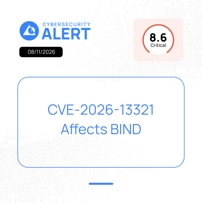 wazuh's tweet photo. BIND is affected by CVE-2026-13321 (CVSS 8.6 - High), a DNSSEC validation flaw that can let crafted NSEC records bypass intended resolver checks. Upgrade to BIND 9.20.26, 9.21.24, or 9.20.26-S1.

Read more: https://t.co/jFwucdtLOS https://t.co/W4g2gx4vrb