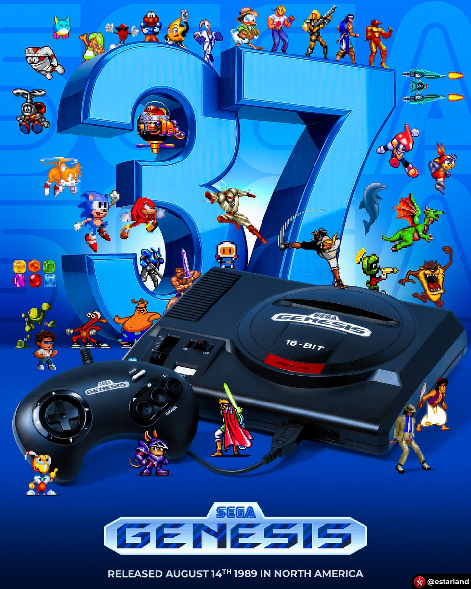 eStarland's tweet photo. Today is the 37th Anniversary of the Sega Genesis! 💙 https://t.co/h7kXvuA4iV
