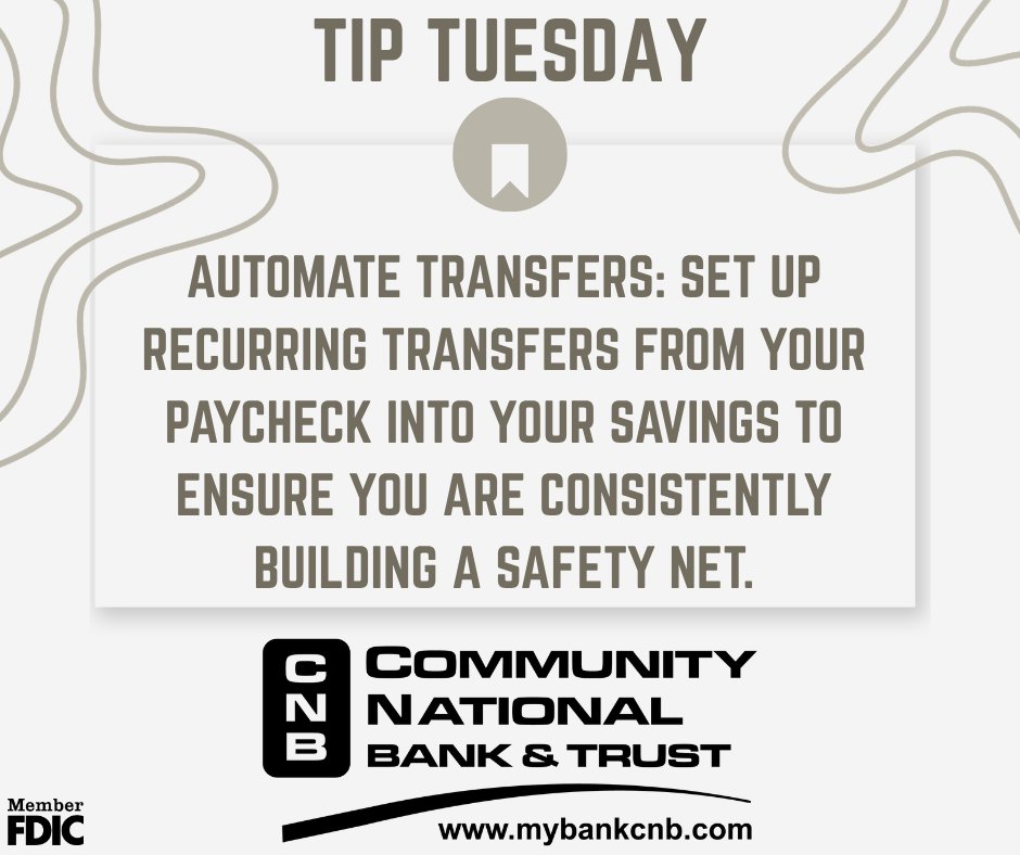 ComNatBankTrust's tweet photo. Whether you're setting up a new account or ready to start building up your savings, Community National Bank &amp; Trust is here to help you set up those automatic transfers! https://t.co/NvdCHWkcoF