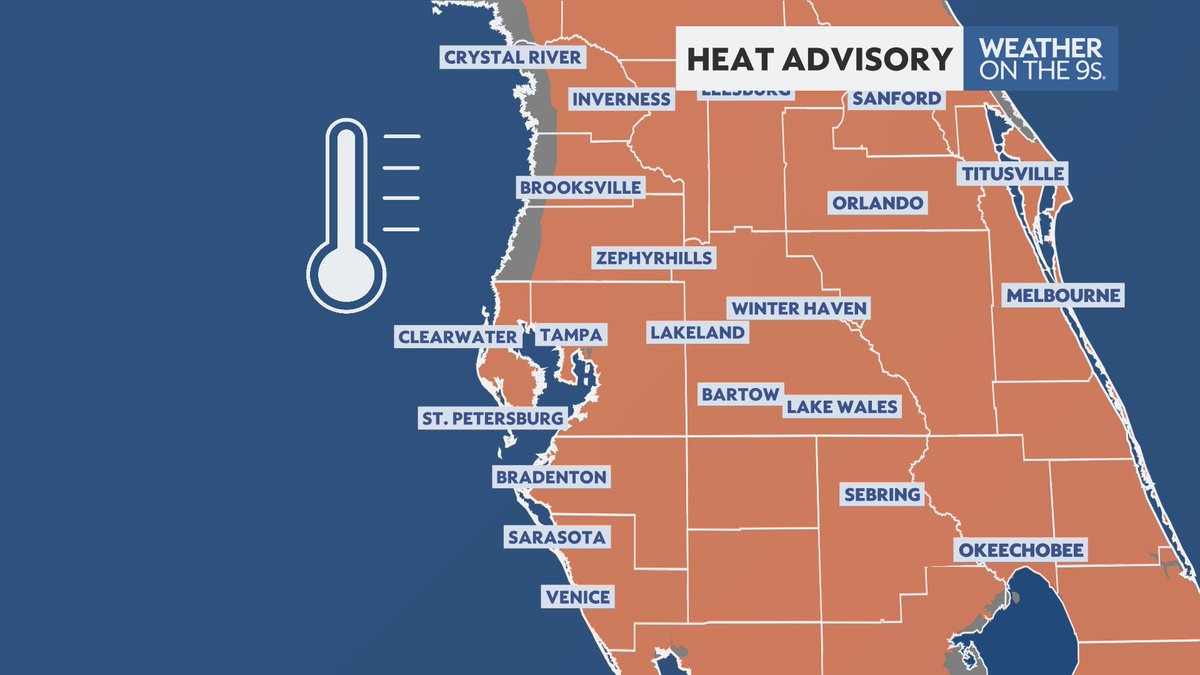 bn9weather's tweet photo. A heat advisory is in place for today. Expect heat index values between 105 and 108 this afternoon. https://t.co/8LcXBYBwdQ