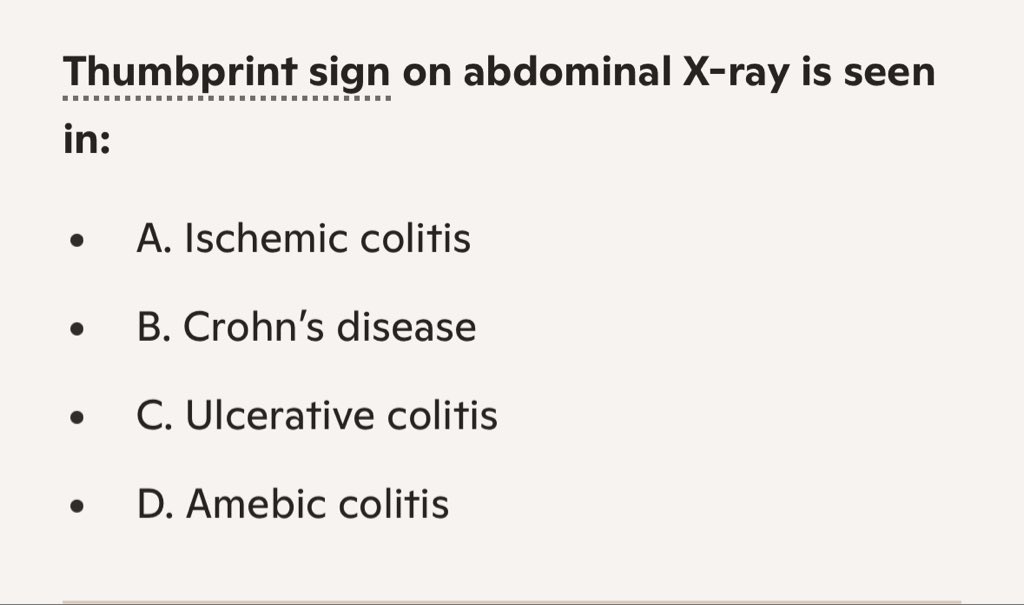 DrNovinoTailor's tweet photo. #MedX 
Thumbprint sign on abdominal X-ray is seen in :- https://t.co/Sovmf9DRZL