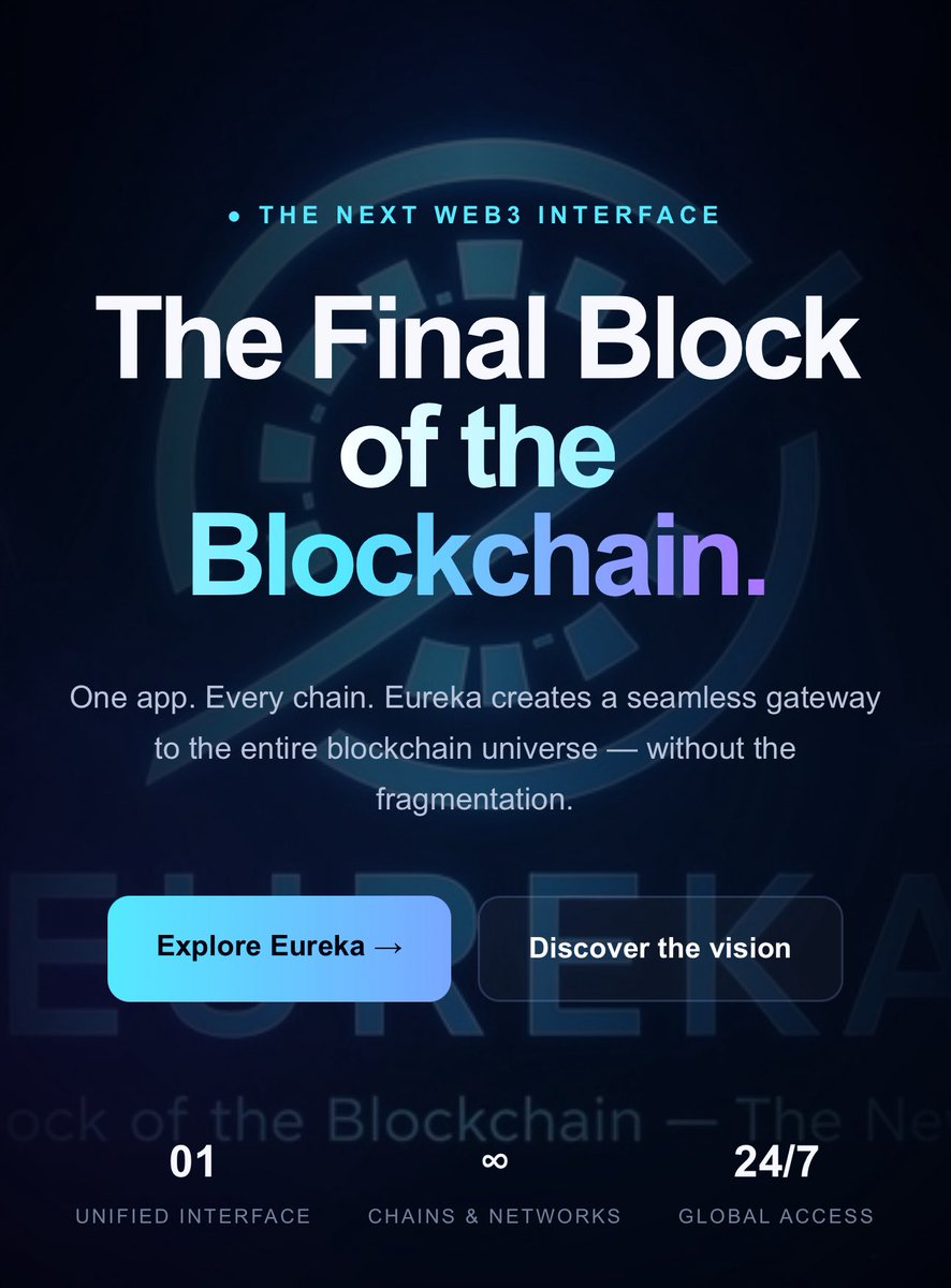 Tinanasv's tweet photo. Something big is coming!
I’ve officially started building Eureka — The Next Web3 Interface.
One app. Every chain. A seamless gateway to the entire blockchain universe — without the fragmentation.
The site is currently under construction, but the vision is already clear. https://t.co/v6GrteH6u8