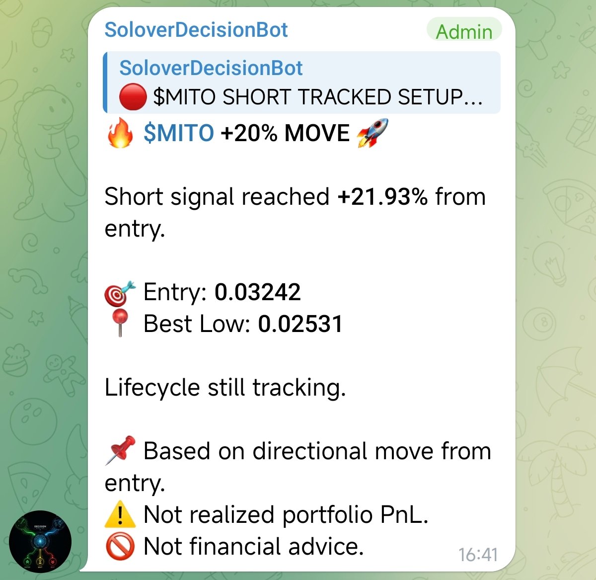 SoloverRadar's tweet photo. $MITO SHORT — +21.93%.

The interesting part is how orderly this move became.

No single candle had to do all the work. Price kept stepping lower, recovery depth stayed contained, and the sequence continued to build distance from entry.

Controlled pressure can be more revealing than panic.

Directional move ≠ realized portfolio PnL.
Research only. NFA.

#MITO #Crypto #Solover