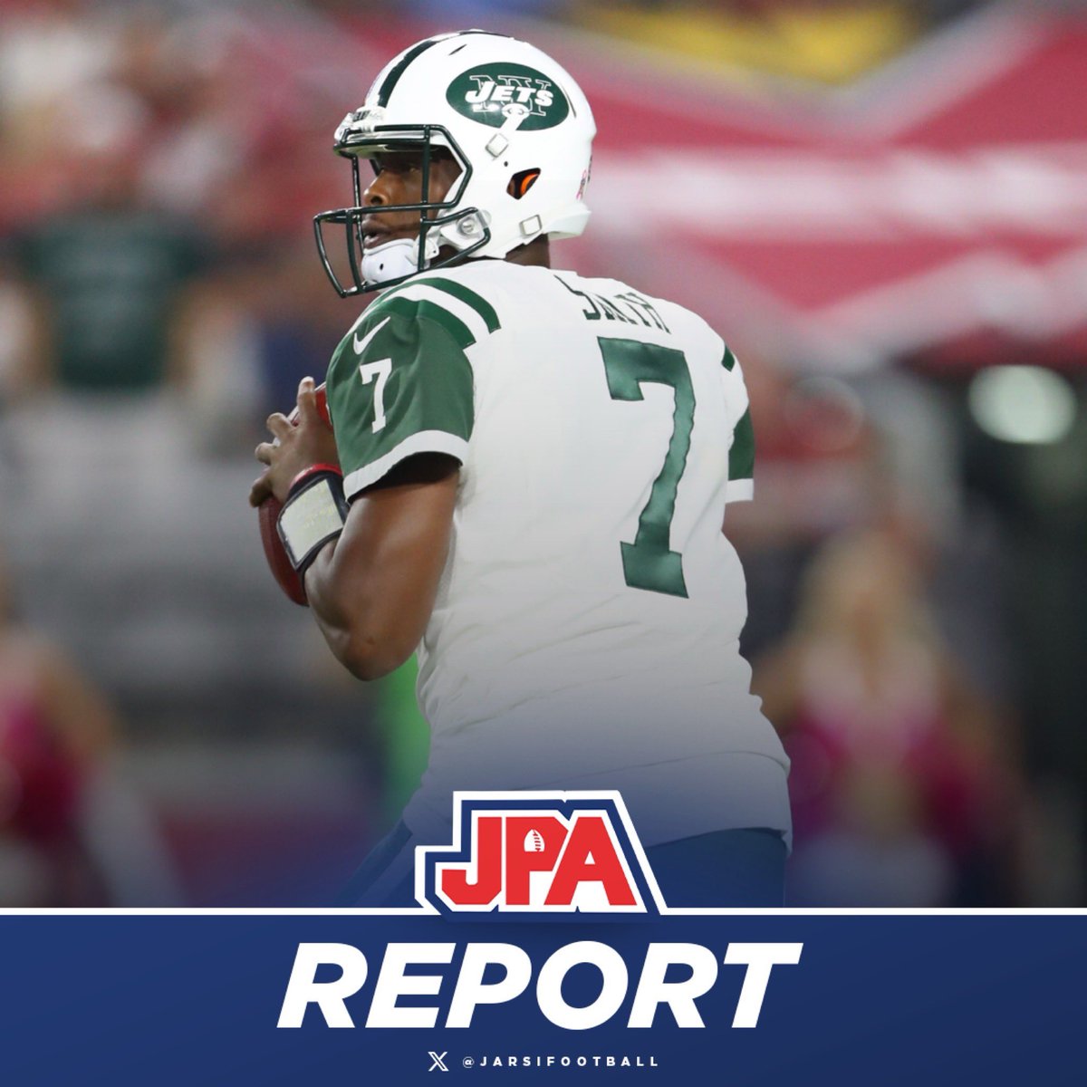 jasrifootball's tweet photo. 𝗥𝗘𝗣𝗢𝗥𝗧: Jets QB Geno Smith is struggling mightily today in joint practices with the Buccaneers, having reportedly thrown 3 interceptions. https://t.co/qcKrNp69Te