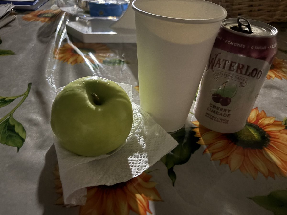 trendyfckwit's tweet photo. brekkie.. 

apple &amp; sparkling water .. i had some lemonade 2 :)

total : ≈ 82 . drinks were 0cal but i dont believe that so +10 https://t.co/AqJRB6KLYA