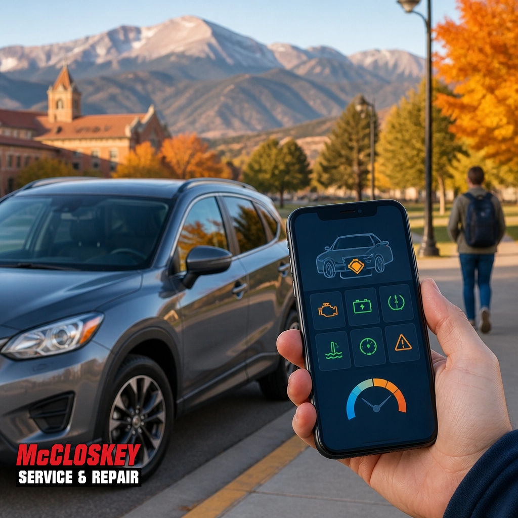 mccloskeyservic's tweet photo. Sending your student off to college? 🎓 CarChief monitors vehicle health and sends alerts: even hundreds of miles away. More peace of mind for Colorado Springs parents! 🚗 https://t.co/BjubsfhCzi