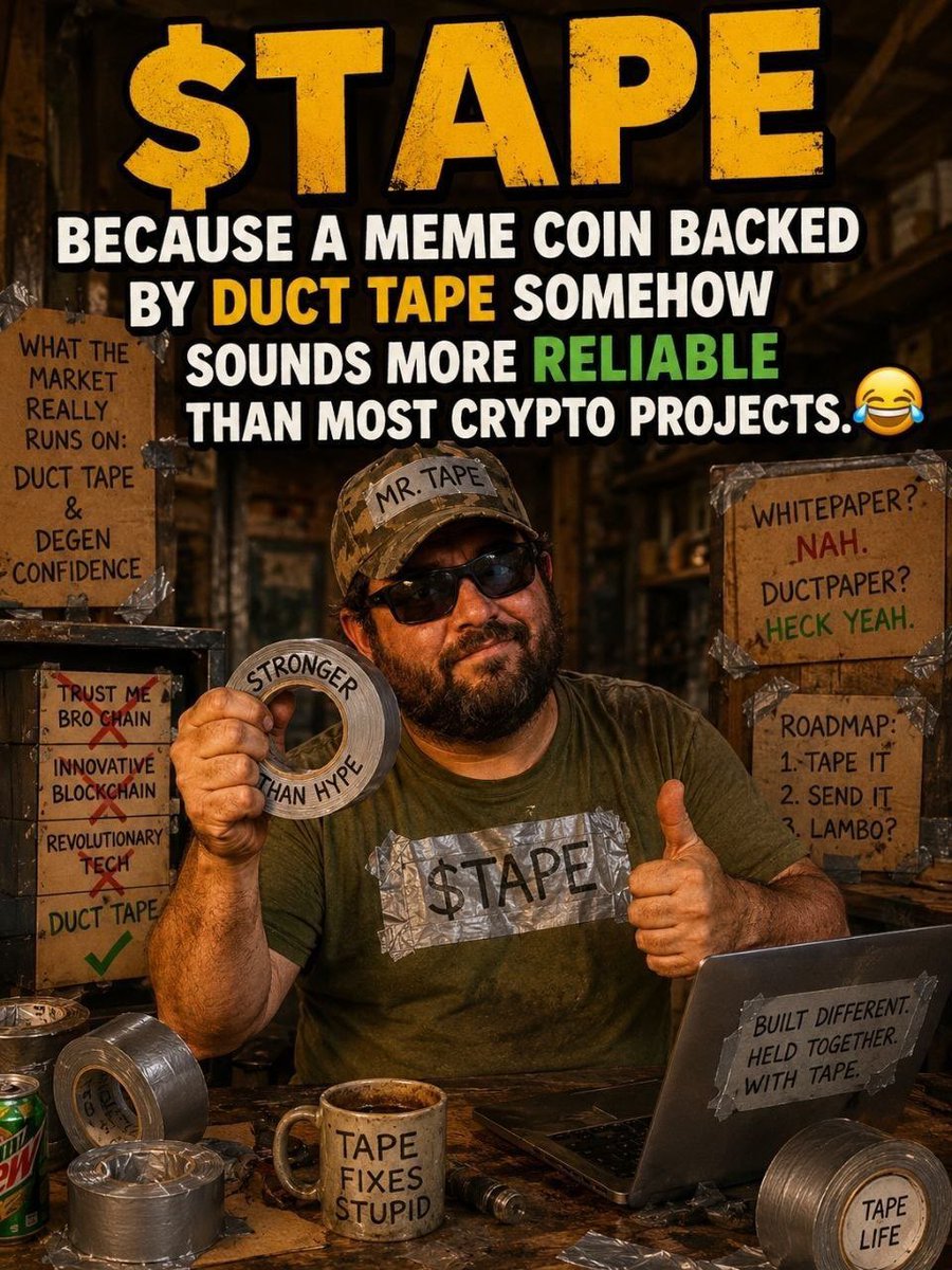 Davidnjgv's tweet photo. @Manicdyor $TAPE is holding strong 🩹🔥

The duct tape narrative is still alive. Keep pushing, keep raiding, keep spreading the word.

CA: 7QXDpKoeEe9hJjiYTw6NmaAyyqX1KyBfvVXq3F24pump

#Memecoin #Solana #ducttapehands @TapeonSolana https://t.co/OwGnWrX3MA