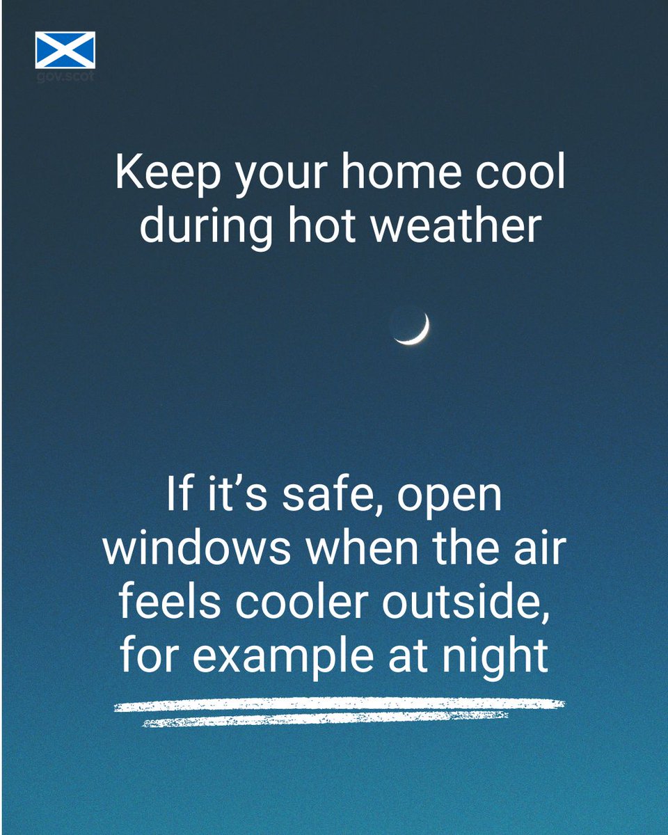 ReadyScotland's tweet photo. If it's safe, opening your windows when the air feels cooler outside (like at night) can help keep your home cool during the hot summer months.

Find more advice on preparing for hot weather at https://t.co/n7uvLWboHT. https://t.co/QMtY1ztaEY