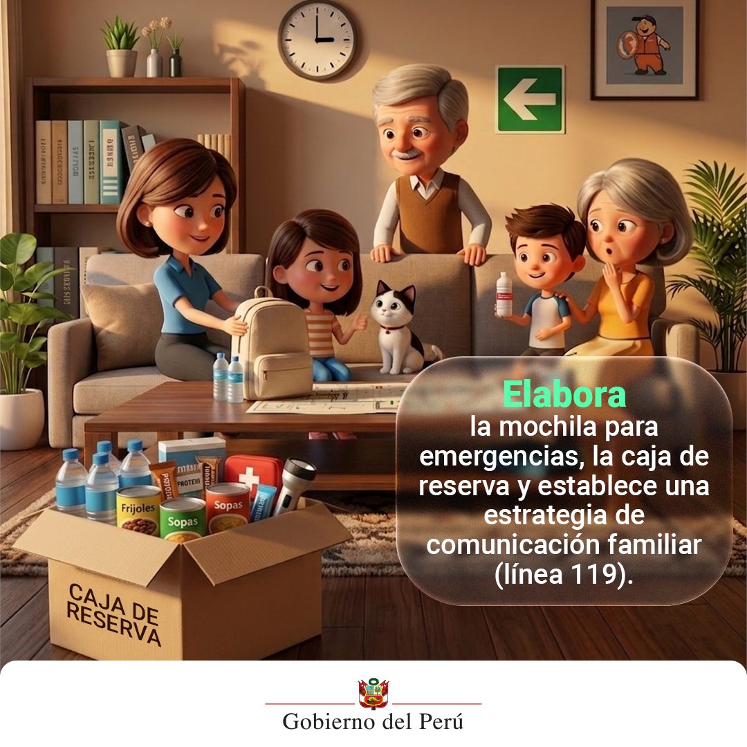 MineduPeru's tweet photo. 👉🏼Repasa o actualiza tu Plan Familiar de Emergencia 📝 y prepárate mejor ante emergencias y desastres.
💡 El simulacro es la oportunidad de ponerlo en práctica.
📆 Viernes 14 de agosto
🕒 3:00 p. m. https://t.co/aDxCJAOffF